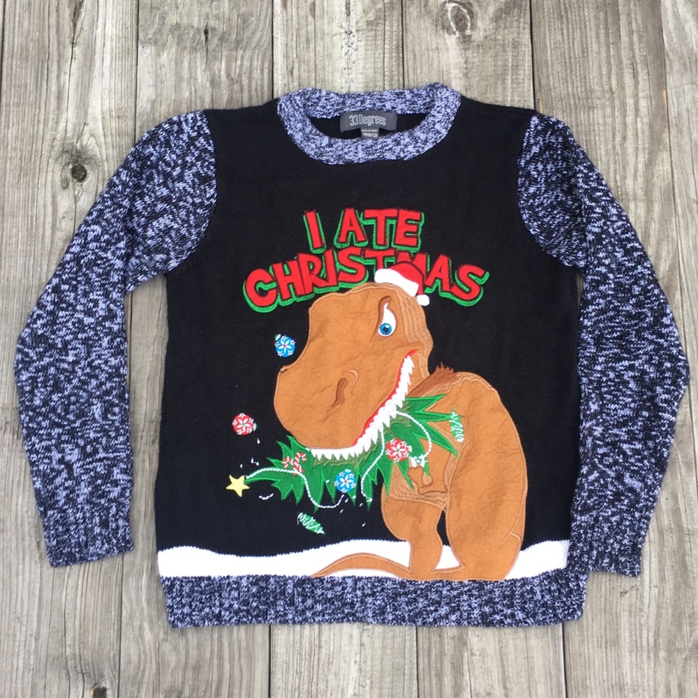 I Ate Christmas Dinosaur Black Sweater M 10/12